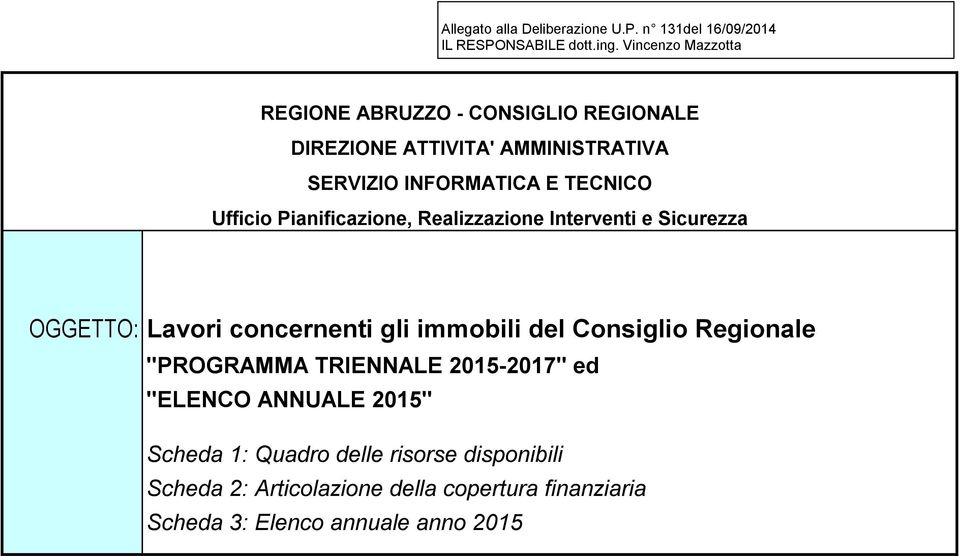 Ufficio Pianificazione, Realizzazione Interventi e Sicurezza OGGETTO: Lavori concernenti gli immobili del Consiglio Regionale