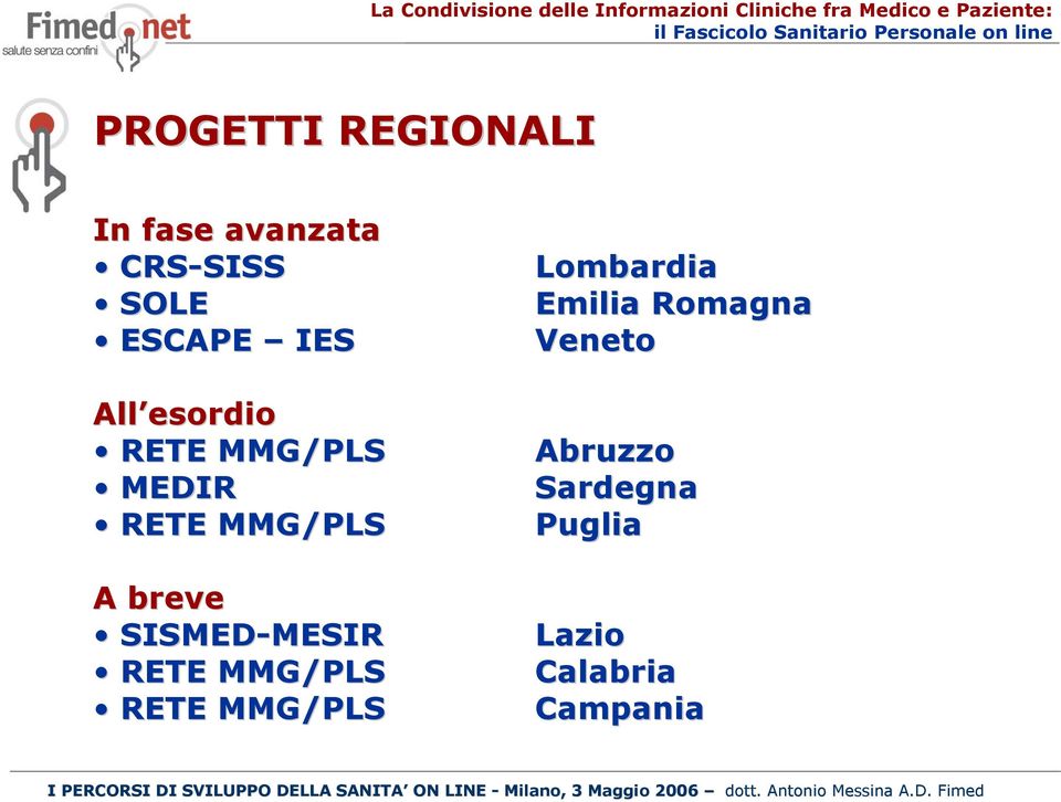 breve SISMED-MESIR MESIR RETE MMG/PLS RETE MMG/PLS Lombardia