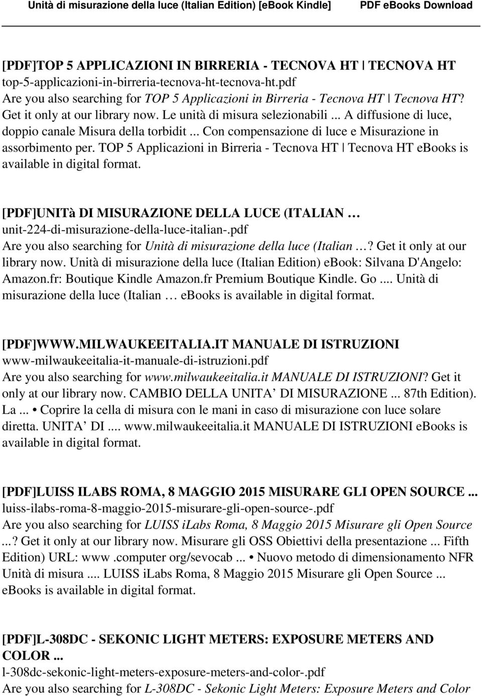 TOP 5 Applicazioni in Birreria - Tecnova HT Tecnova HT ebooks is [PDF]UNITà DI MISURAZIONE DELLA LUCE (ITALIAN unit-224-di-misurazione-della-luce-italian-.