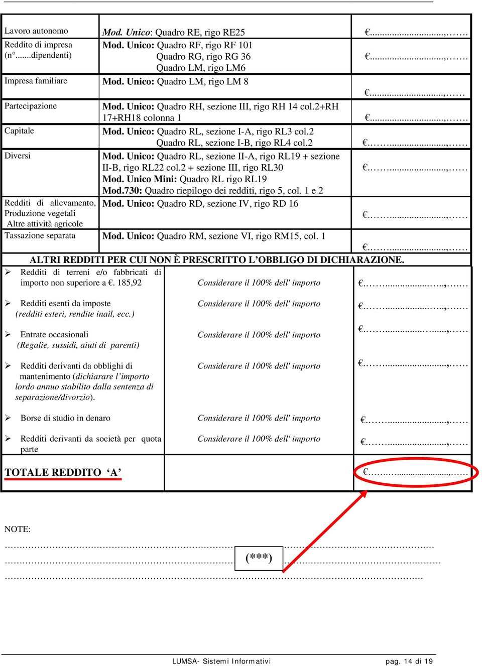 2 Quadro RL, sezione I-B, rigo RL4 col.2...., Diversi Mod. Unico: Quadro RL, sezione II-A, rigo RL19 + sezione II-B, rigo RL22 col.2 + sezione III, rigo RL30......., Mod.