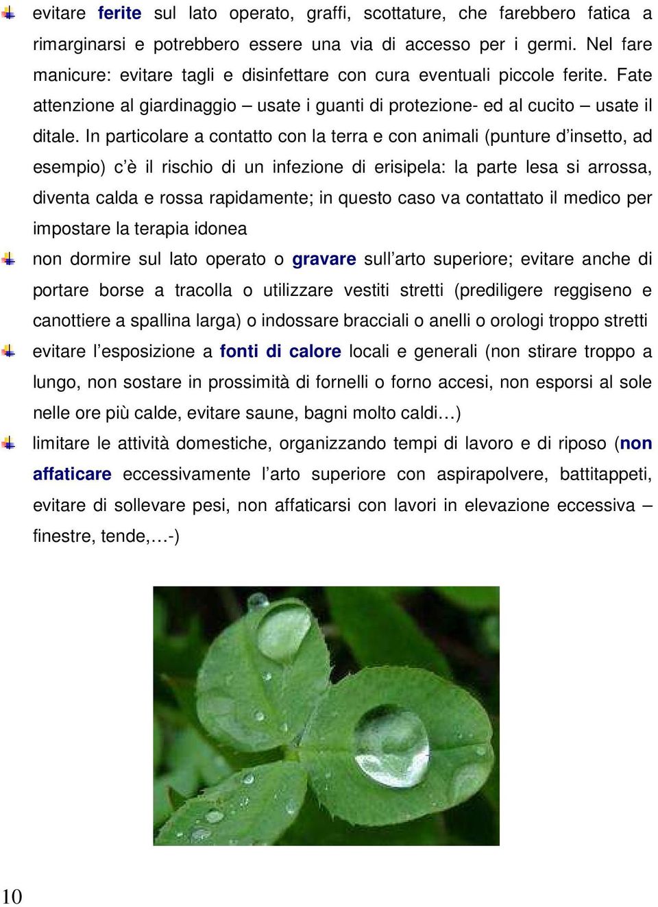 In particolare a contatto con la terra e con animali (punture d insetto, ad esempio) c è il rischio di un infezione di erisipela: la parte lesa si arrossa, diventa calda e rossa rapidamente; in