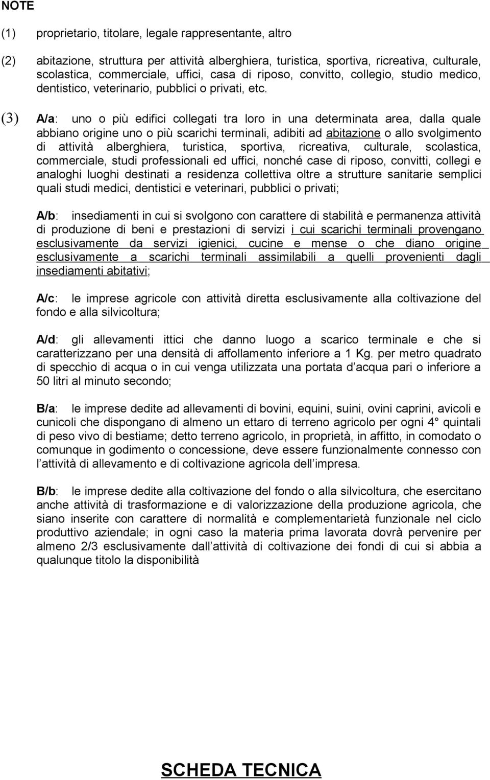 (3) A/a: uno o più edifici collegati tra loro in una determinata area, dalla quale abbiano origine uno o più scarichi terminali, adibiti ad abitazione o allo svolgimento di attività alberghiera,