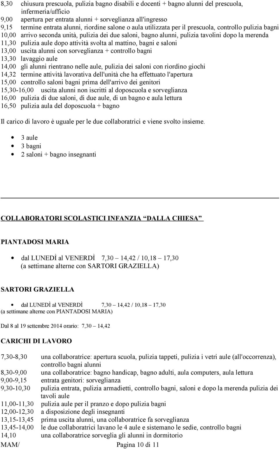 attività svolta al mattino, bagni e saloni 13,00 uscita alunni con sorveglianza + controllo bagni 13,30 lavaggio aule 14,00 gli alunni rientrano nelle aule, pulizia dei saloni con riordino giochi