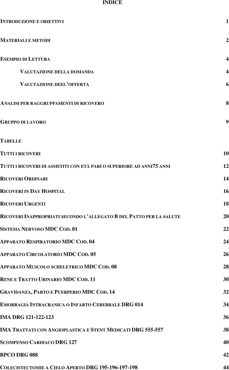 ALLEGATO B DEL PATTO PER LA SALUTE 20 SISTEMA NERVOSO MDC COD. 01 22 APPARATO RESPIRATORIO MDC COD. 04 24 APPARATO CIRCOLATORIO MDC COD. 05 26 APPARATO MUSCOLO SCHELETRICO MDC COD.