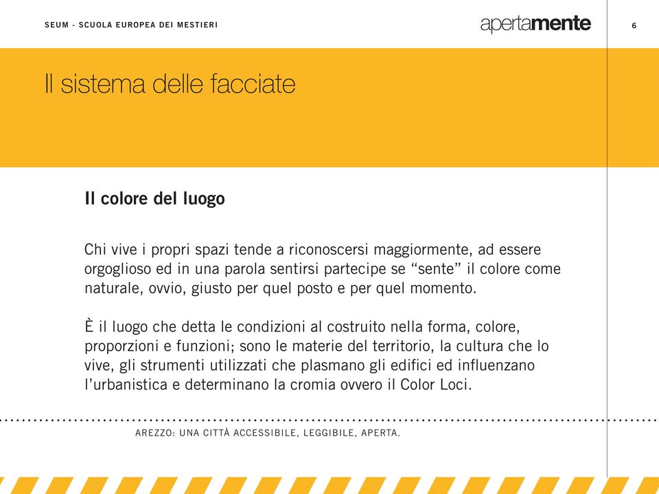 È il luogo che detta le condizioni al costruito nella forma, colore, proporzioni e funzioni; sono le materie del territorio, la cultura