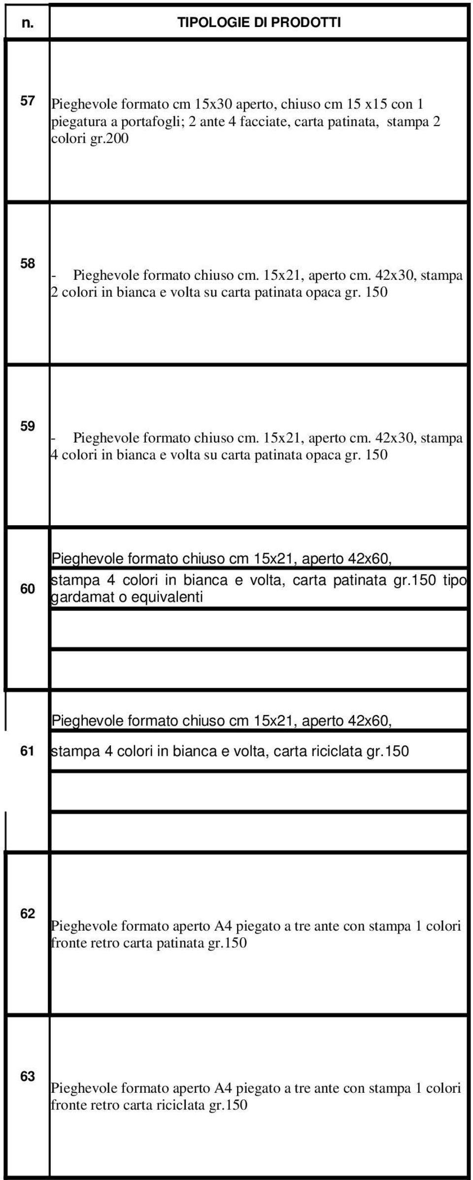 150 60 Pieghevole formato chiuso cm 15x21, aperto 42x60, stampa 4 colori in bianca e volta, carta patinata gr.