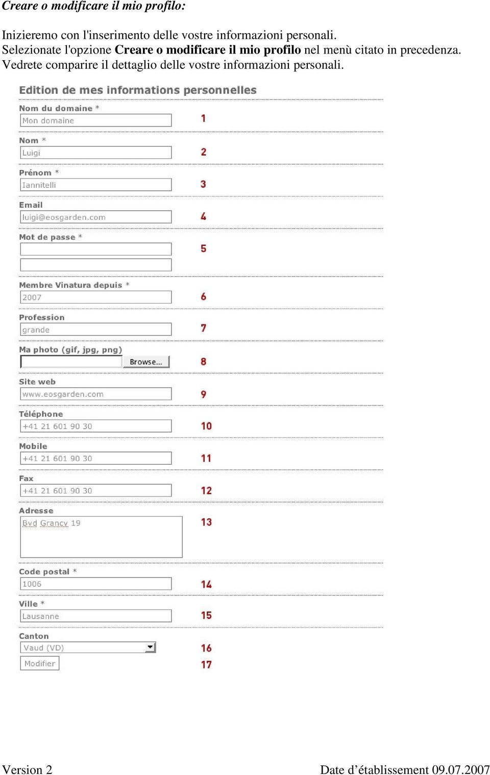 Selezionate l'opzione Creare o modificare il mio profilo nel