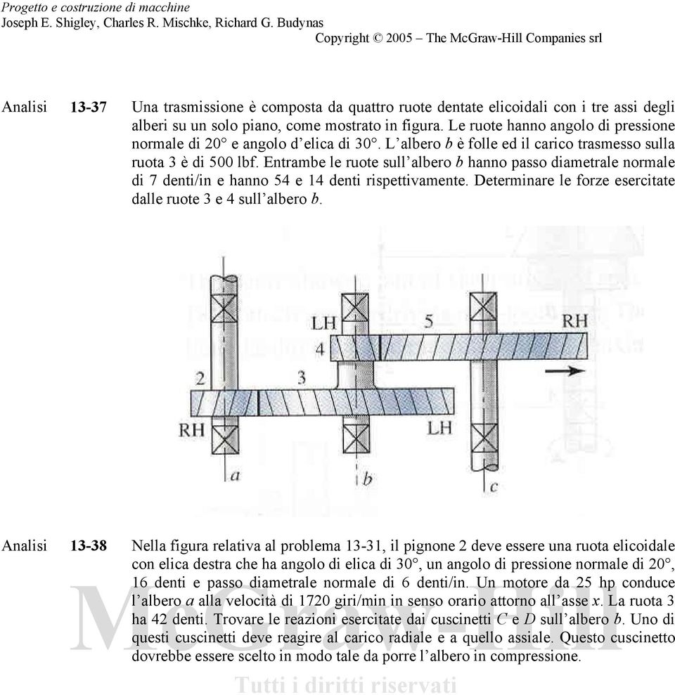 Entrambe le ruote sull albero b hanno passo diametrale normale di 7 denti/in e hanno 54 e 14 denti rispettivamente. Determinare le forze esercitate dalle ruote 3 e 4 sull albero b.