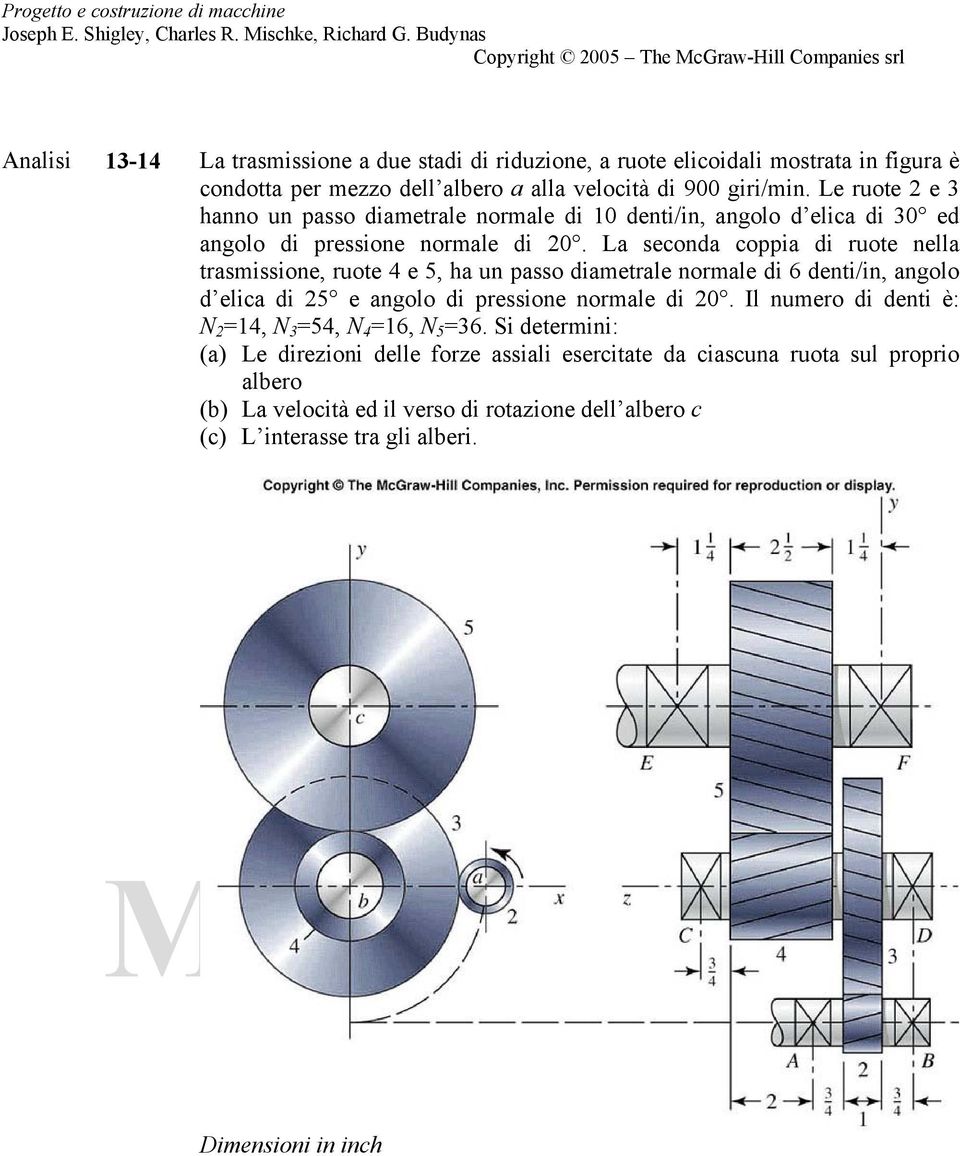 La seconda coppia di ruote nella trasmissione, ruote 4 e 5, ha un passo diametrale normale di 6 denti/in, angolo d elica di 25 e angolo di pressione normale di 20.