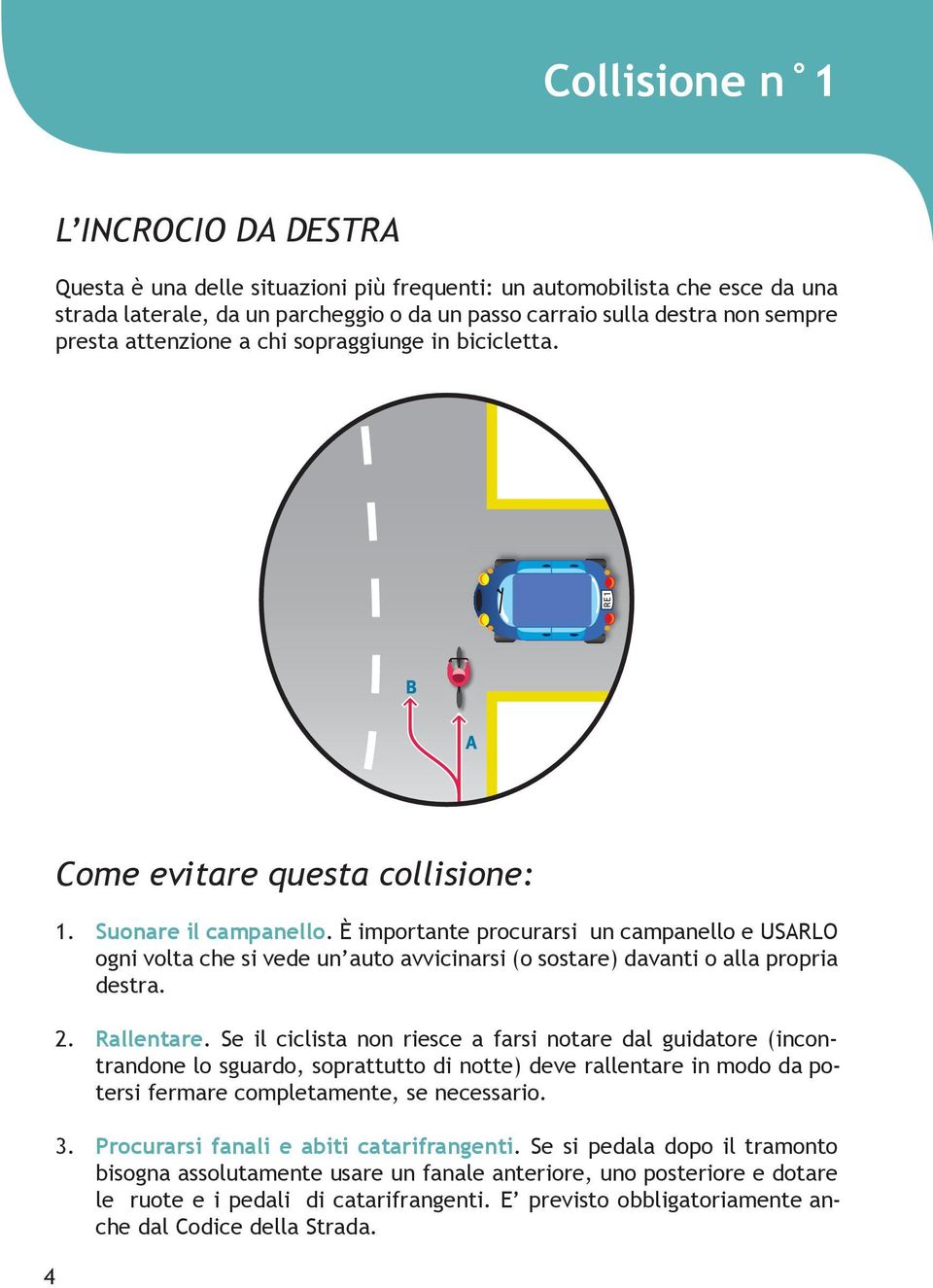 È importante procurarsi un campanello e USARLO ogni volta che si vede un auto avvicinarsi (o sostare) davanti o alla propria destra. 2. Rallentare.