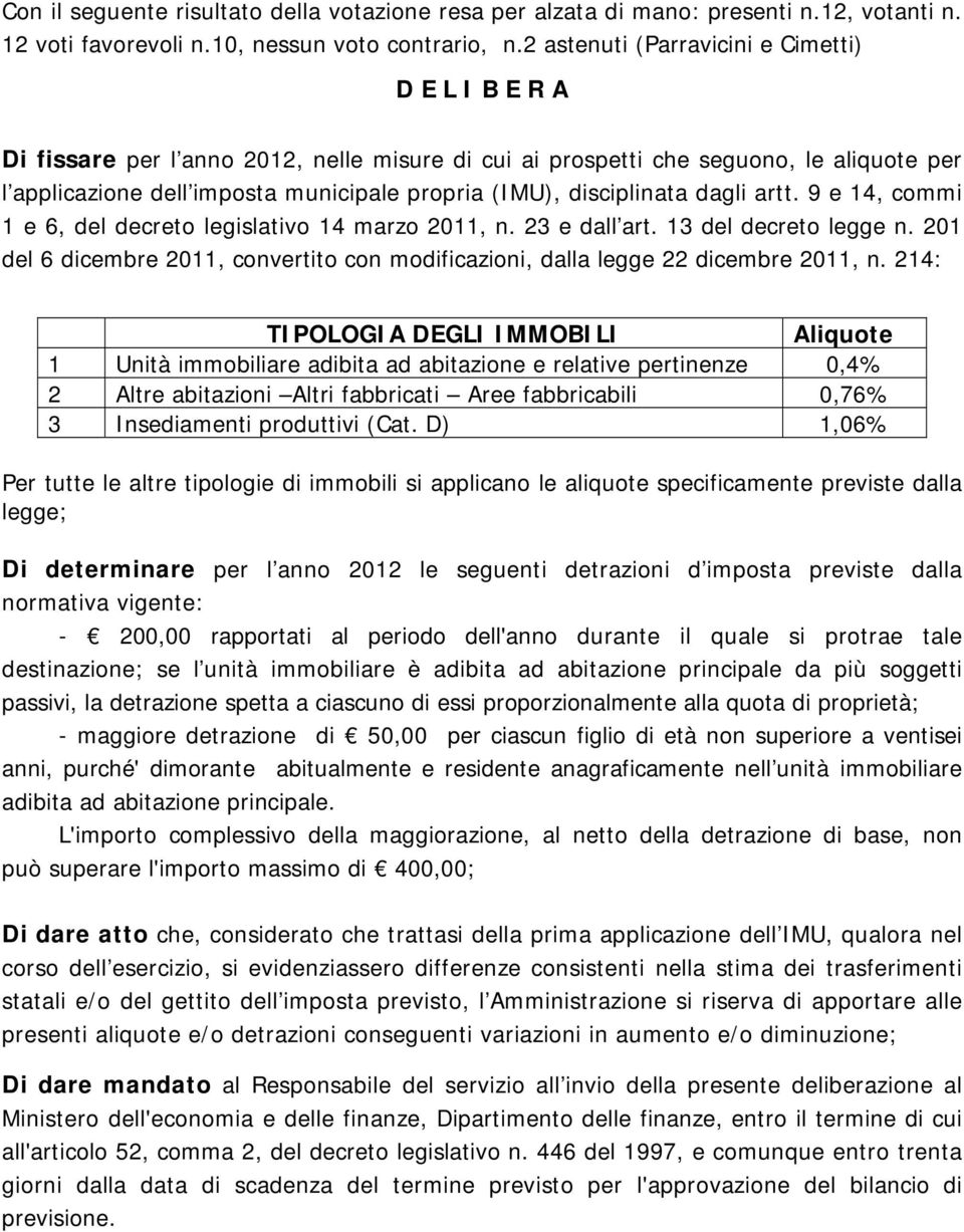 disciplinata dagli artt. 9 e 14, commi 1 e 6, del decreto legislativo 14 marzo 2011, n. 23 e dall art. 13 del decreto legge n.