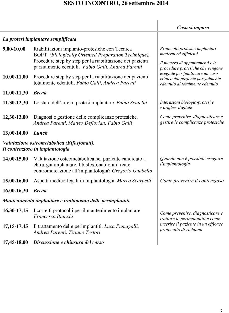 Fabio Galli, Andrea Parenti 11,00-11,30 Break Protocolli protesici implantari moderni ed efficienti Il numero di appuntamenti e le procedure protesiche che vengono eseguite per finalizzare un caso