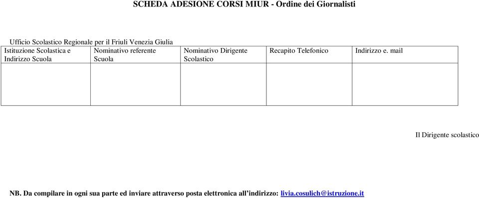 Dirigente Scolastico Recapito Telefonico Indirizzo e. mail Il Dirigente scolastico NB.