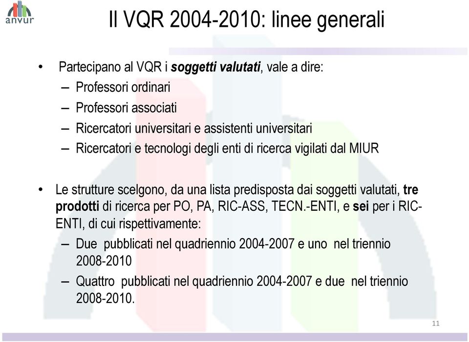 predisposta dai soggetti valutati, tre prodotti di ricerca per PO, PA, RIC-ASS, TECN.