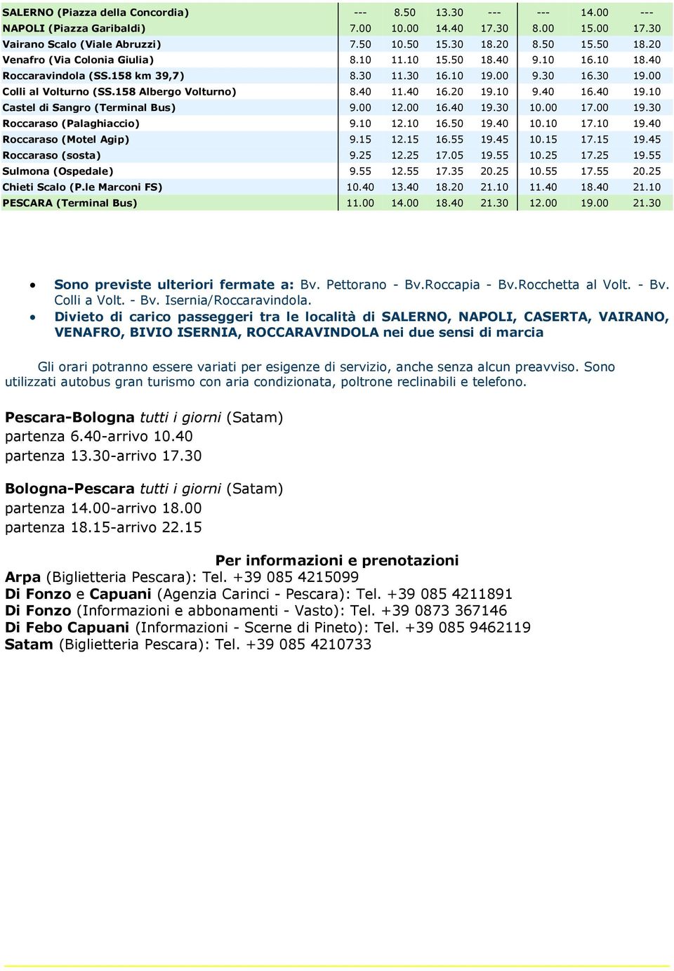 40 16.20 19.10 9.40 16.40 19.10 Castel di Sangro (Terminal Bus) 9.00 12.00 16.40 19.30 10.00 17.00 19.30 Roccaraso (Palaghiaccio) 9.10 12.10 16.50 19.40 10.10 17.10 19.40 Roccaraso (Motel Agip) 9.