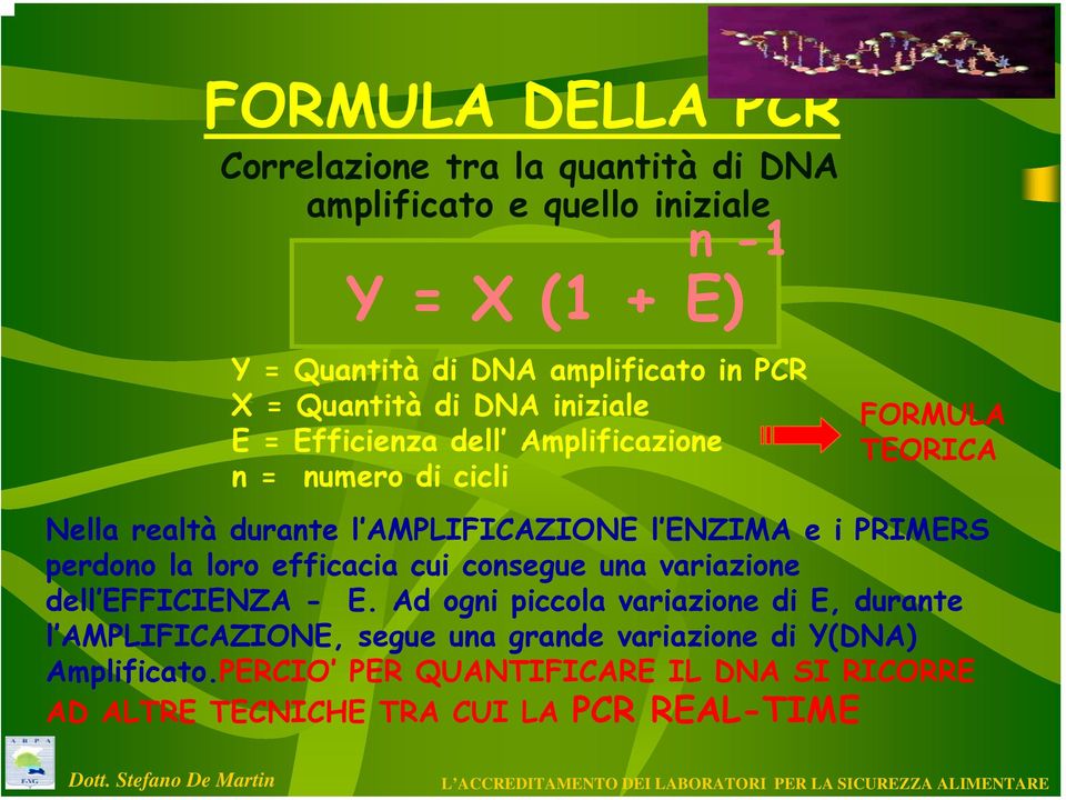 ENZIMA e i PRIMERS perdono la loro efficacia cui consegue una variazione dell EFFICIENZA - E.