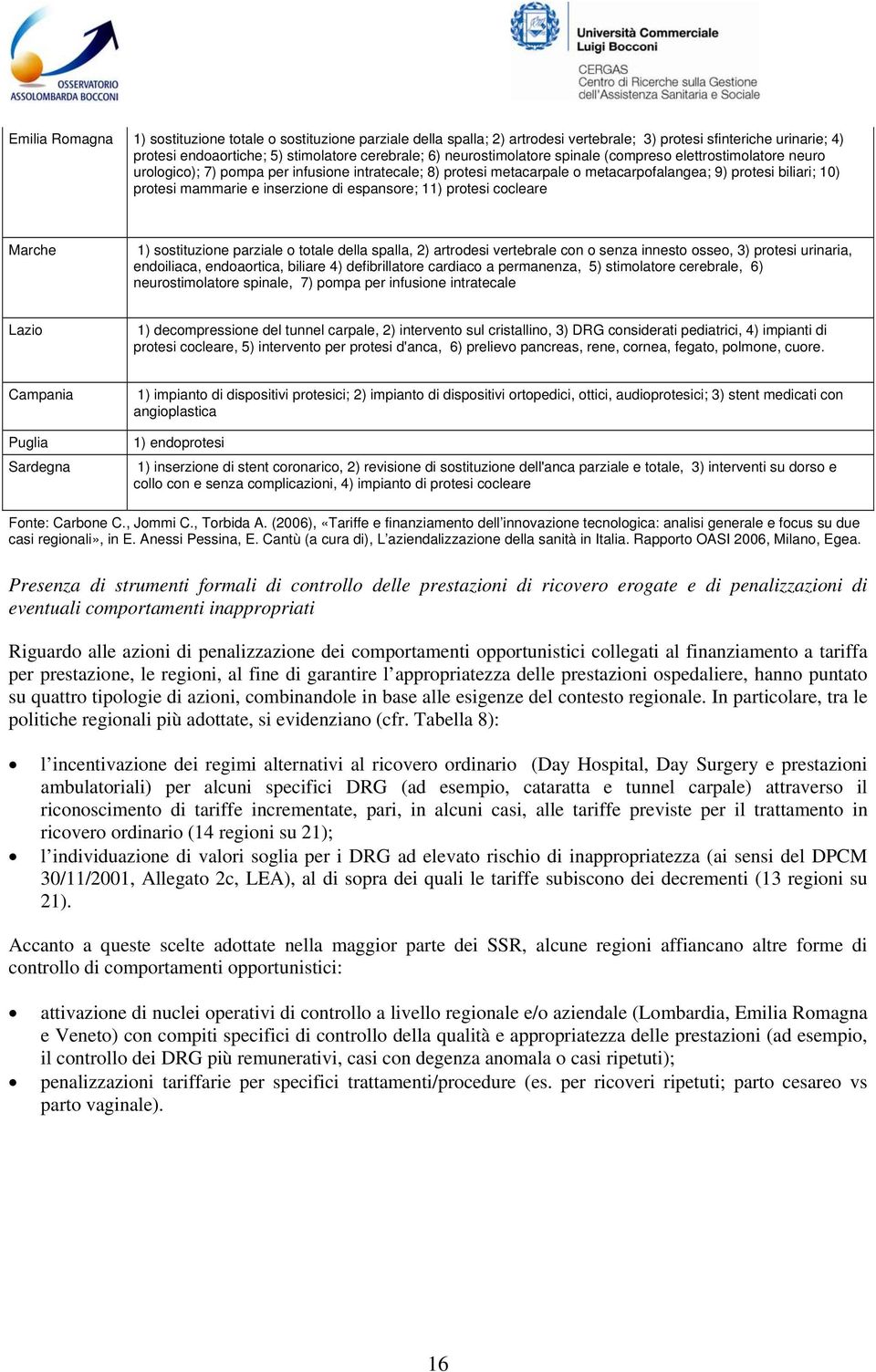 inserzione di espansore; 11) protesi cocleare Marche 1) sostituzione parziale o totale della spalla, 2) artrodesi vertebrale con o senza innesto osseo, 3) protesi urinaria, endoiliaca, endoaortica,