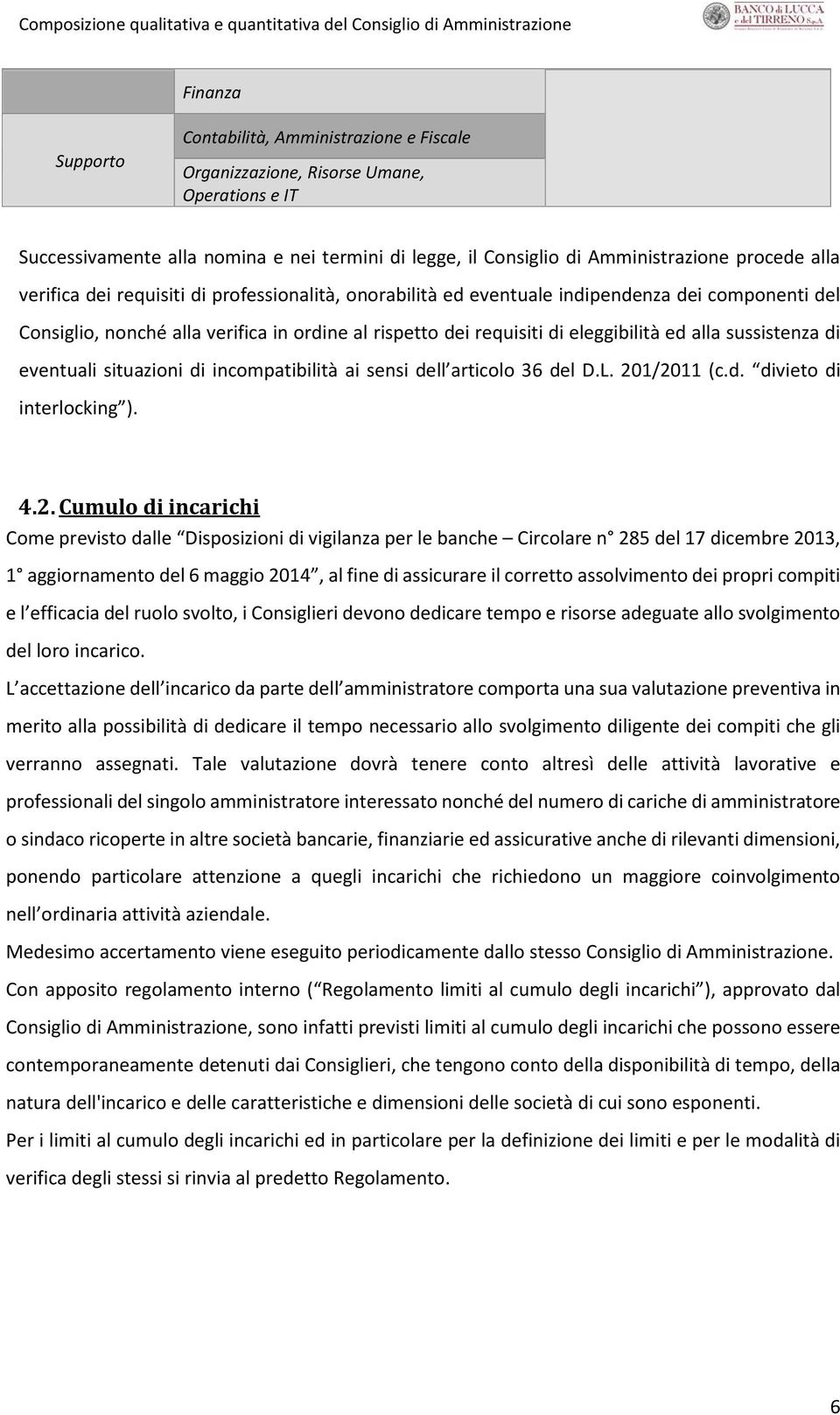 sussistenza di eventuali situazioni di incompatibilità ai sensi dell articolo 36 del D.L. 20