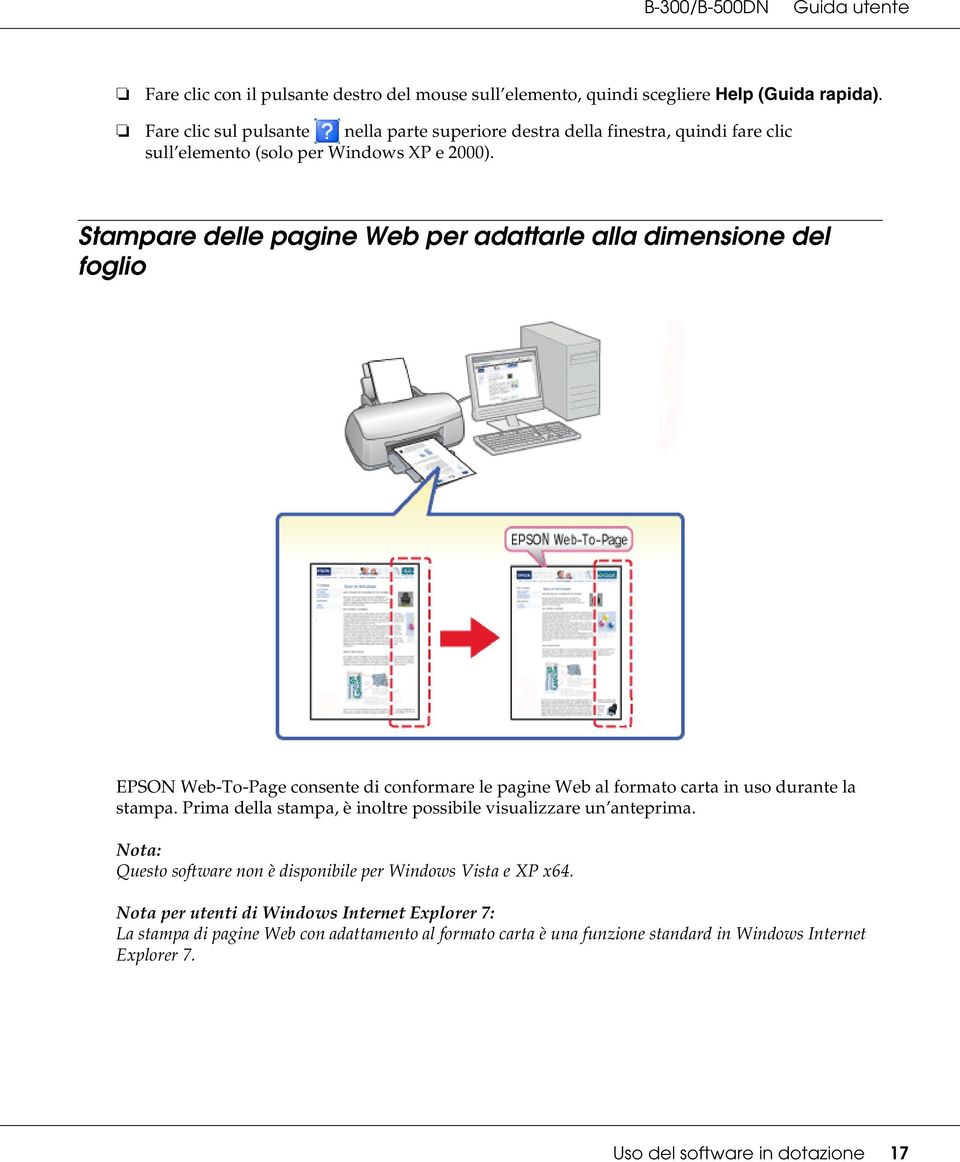 Stampare delle pagine Web per adattarle alla dimensione del foglio EPSON Web-To-Page consente di conformare le pagine Web al formato carta in uso durante la stampa.