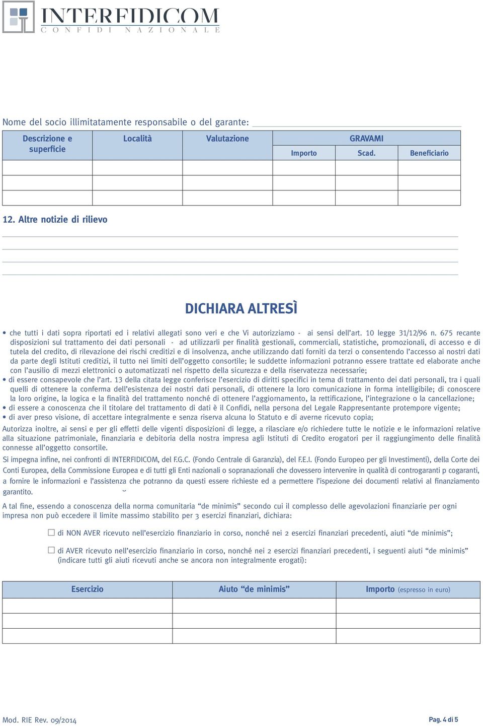 675 recante disposizioni sul trattamento dei dati personali - ad utilizzarli per finalità gestionali, commerciali, statistiche, promozionali, di accesso e di tutela del credito, di rilevazione dei