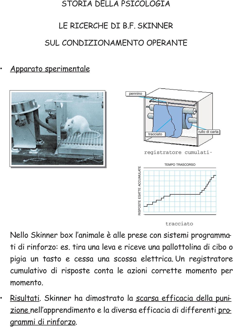 cumulatitracciato Nello Skinner box l animale è alle prese con sistemi programmati di rinforzo: es.
