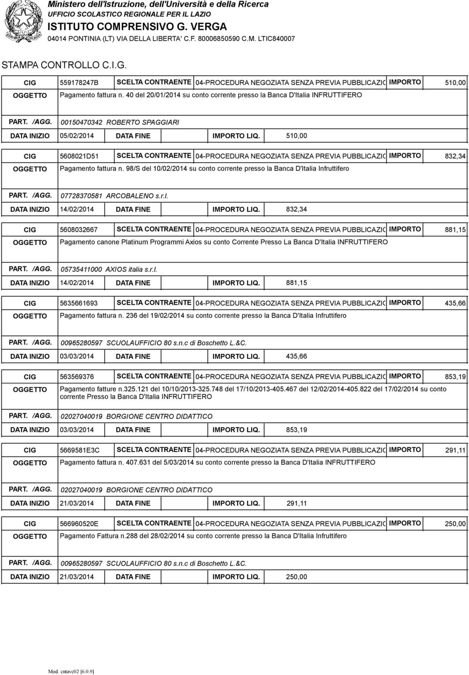 510,00 CIG 5608021D51 SCELTA CONTRAENTE 04-PROCEDURA NEGOZIATA SENZA PREVIA PUBBLICAZIONE IMPORTO DEL BANDO Pagamento fattura n.