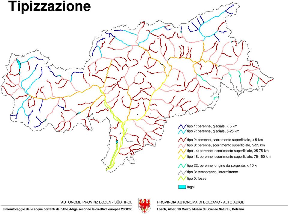 14: perenne, scorrimento superficiale, 25-75 km tipo 18: perenne, scorrimento superficiale,