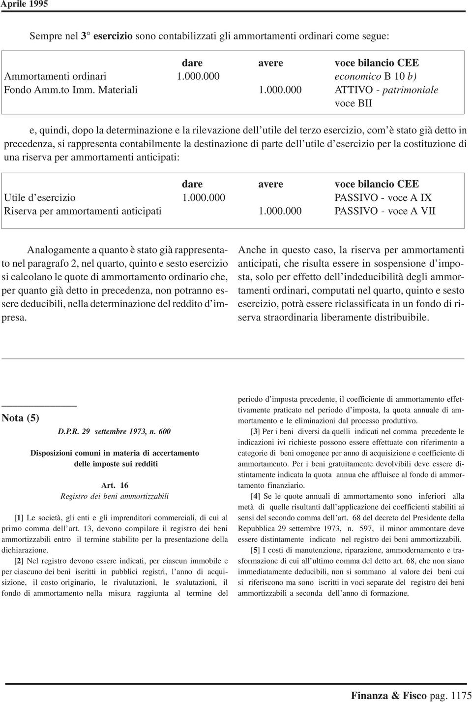 di parte dell utile d esercizio per la costituzione di una riserva per ammortamenti anticipati: Utile d esercizio 1.000.