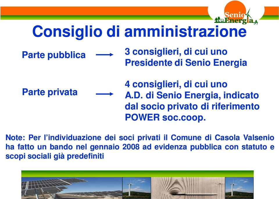 di Senio Energia, indicato dal socio privato di riferimento POWER soc.coop.