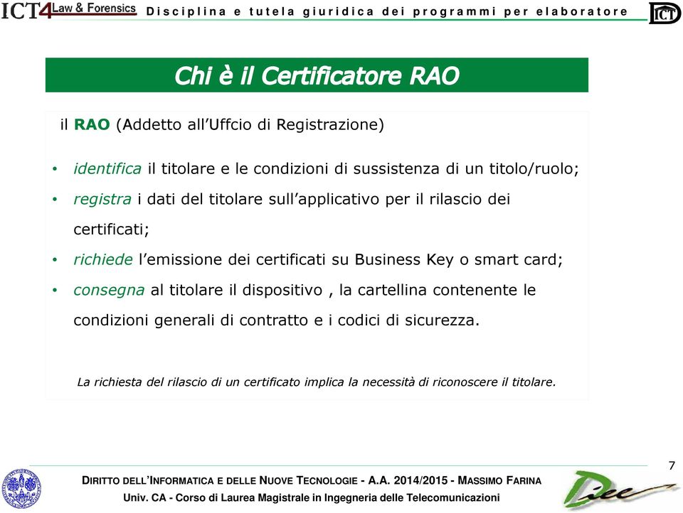 Business Key o smart card; consegna al titolare il dispositivo, la cartellina contenente le condizioni generali di