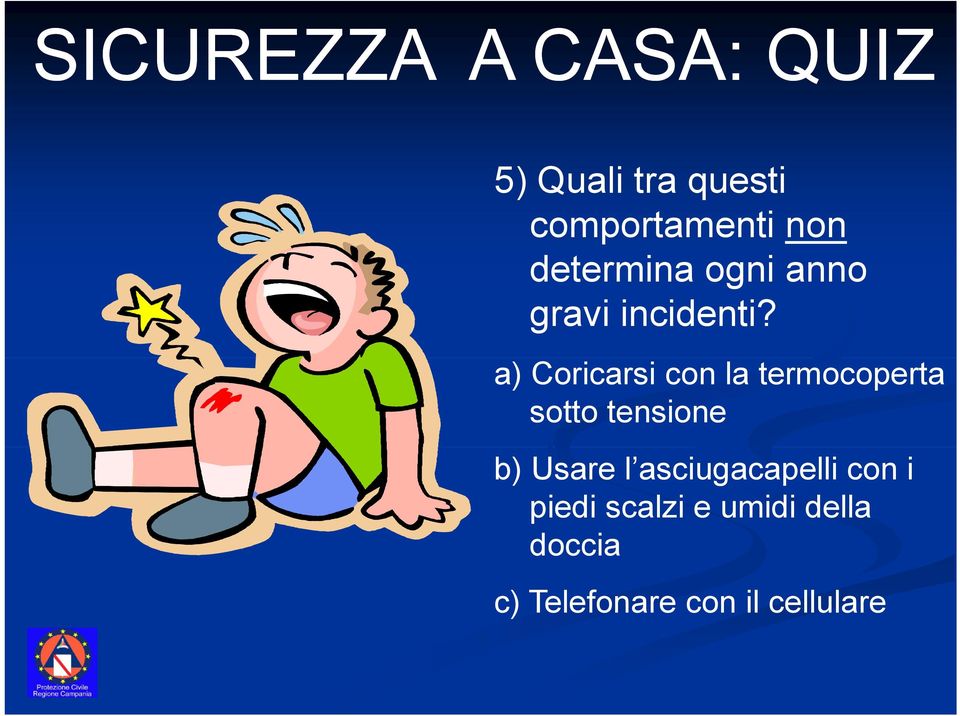 a) Coricarsi con la termocoperta sotto tensione b)