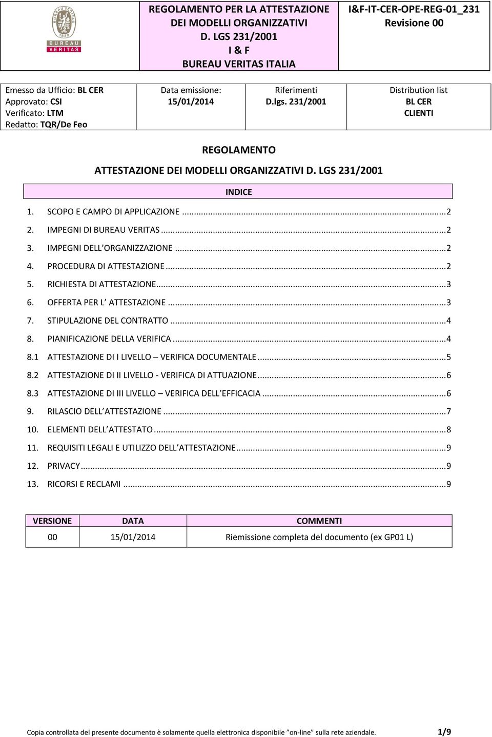 2 ATTESTAZIONE DI II LIVELLO - VERIFICA DI ATTUAZIONE... 6 8.3 ATTESTAZIONE DI III LIVELLO VERIFICA DELL EFFICACIA... 6 9. RILASCIO DELL ATTESTAZIONE... 7 10. ELEMENTI DELL ATTESTATO... 8 11.