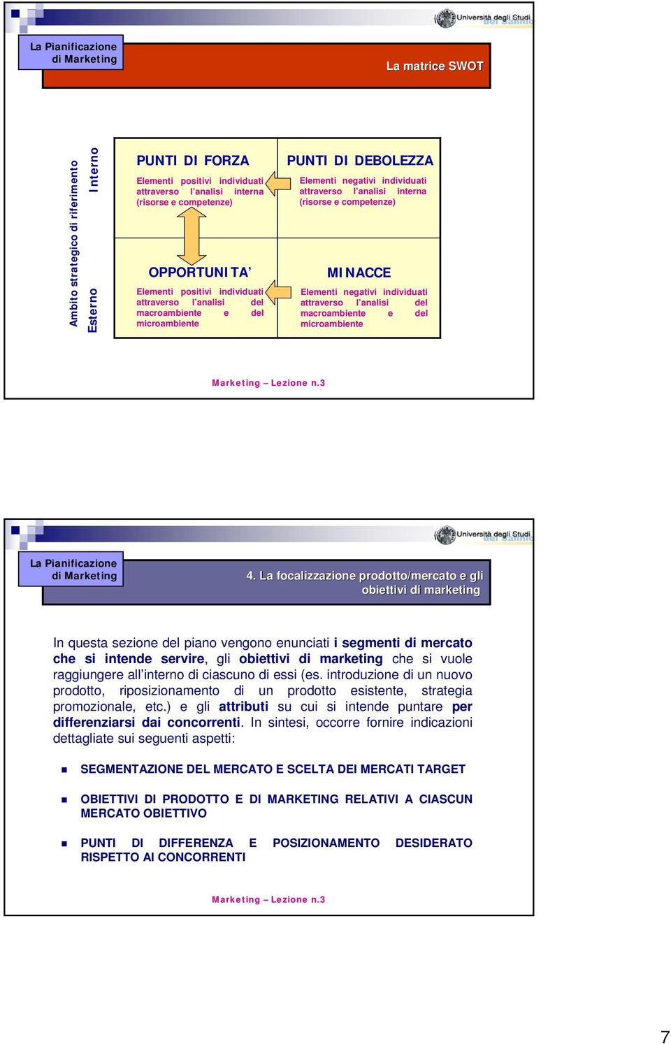 individuati attraverso l analisi del macroambiente e del microambiente 4.