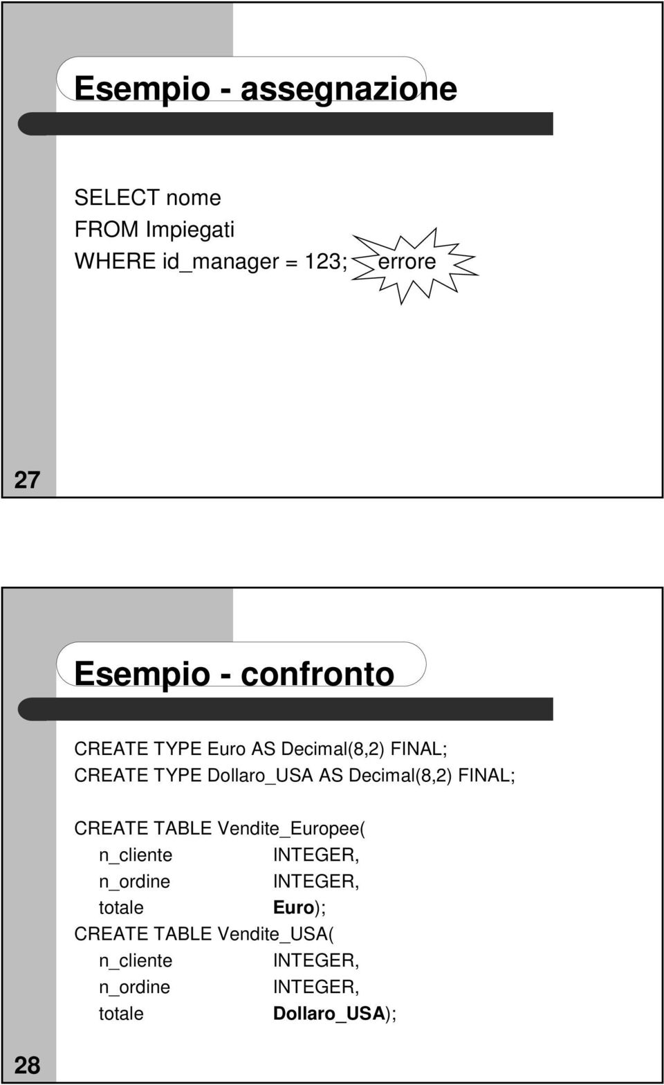 Decimal(8,2) FINAL; CREATE TABLE Vendite_Europee( n_cliente INTEGER, n_ordine INTEGER,