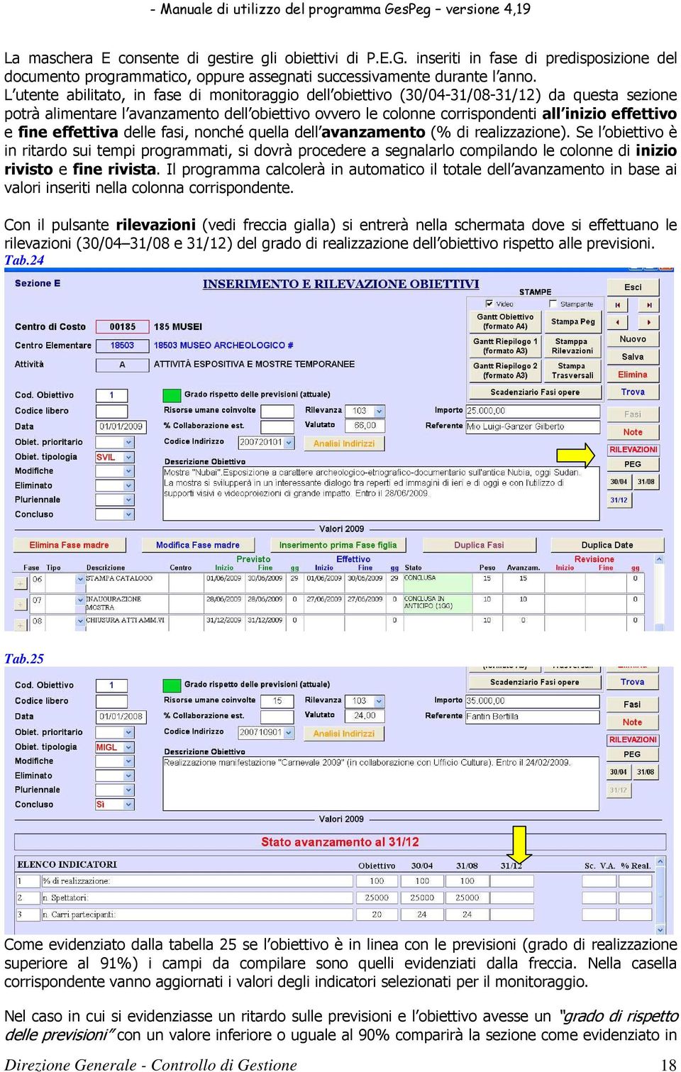 fine effettiva delle fasi, nonché quella dell avanzamento (% di realizzazione).