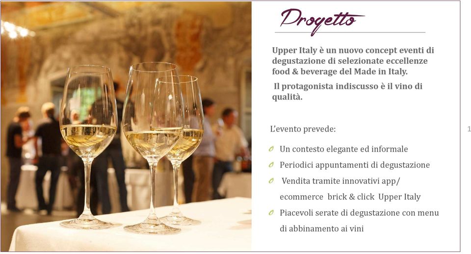 L evento prevede: 1 Un contesto elegante ed informale Periodici appuntamenti di degustazione