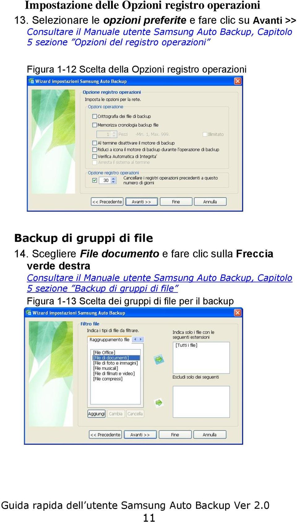 operazioni Figura 1-12 Scelta della Opzioni registro operazioni Backup di gruppi di file 14.