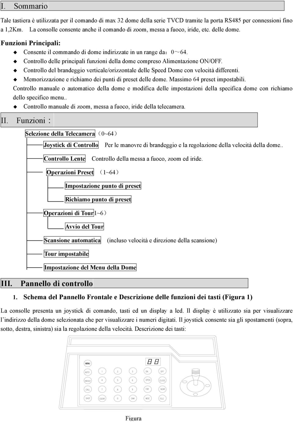 Controllo delle principali funzioni della dome compreso Alimentazione ON/OFF. Controllo del brandeggio verticale/orizzontale delle Speed Dome con velocità differenti.