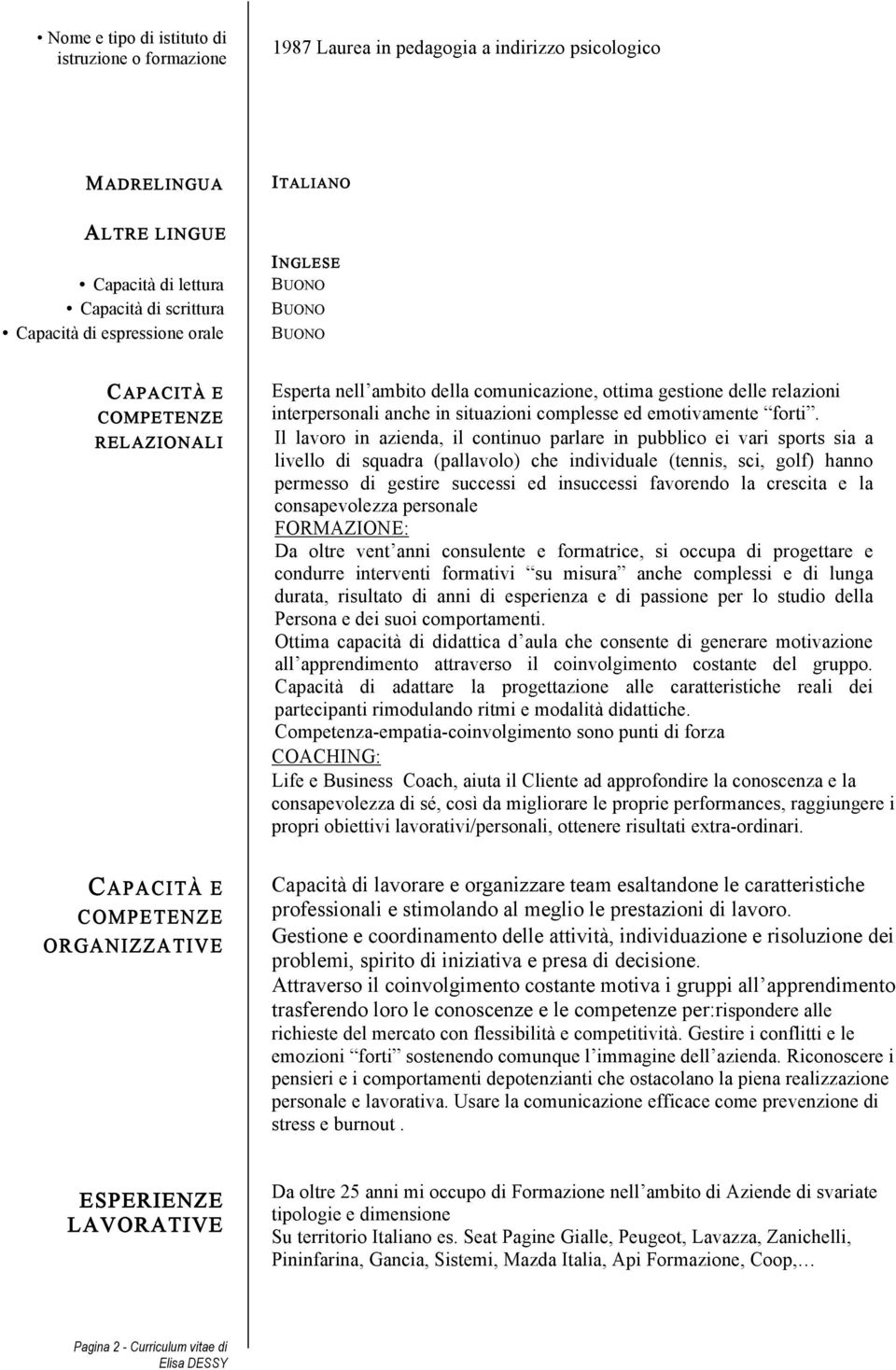 Il lavoro in azienda, il continuo parlare in pubblico ei vari sports sia a livello di squadra (pallavolo) che individuale (tennis, sci, golf) hanno permesso di gestire successi ed insuccessi