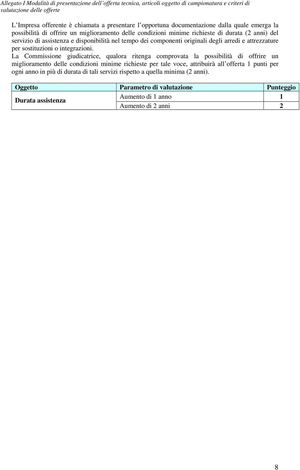 La Commissione giudicatrice, qualora ritenga comprovata la possibilità di offrire un miglioramento delle condizioni minime richieste per tale voce, attribuirà all offerta