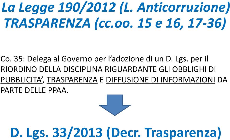 per il RIORDINO DELLA DISCIPLINA RIGUARDANTE GLI OBBLIGHI DI PUBBLICITA,