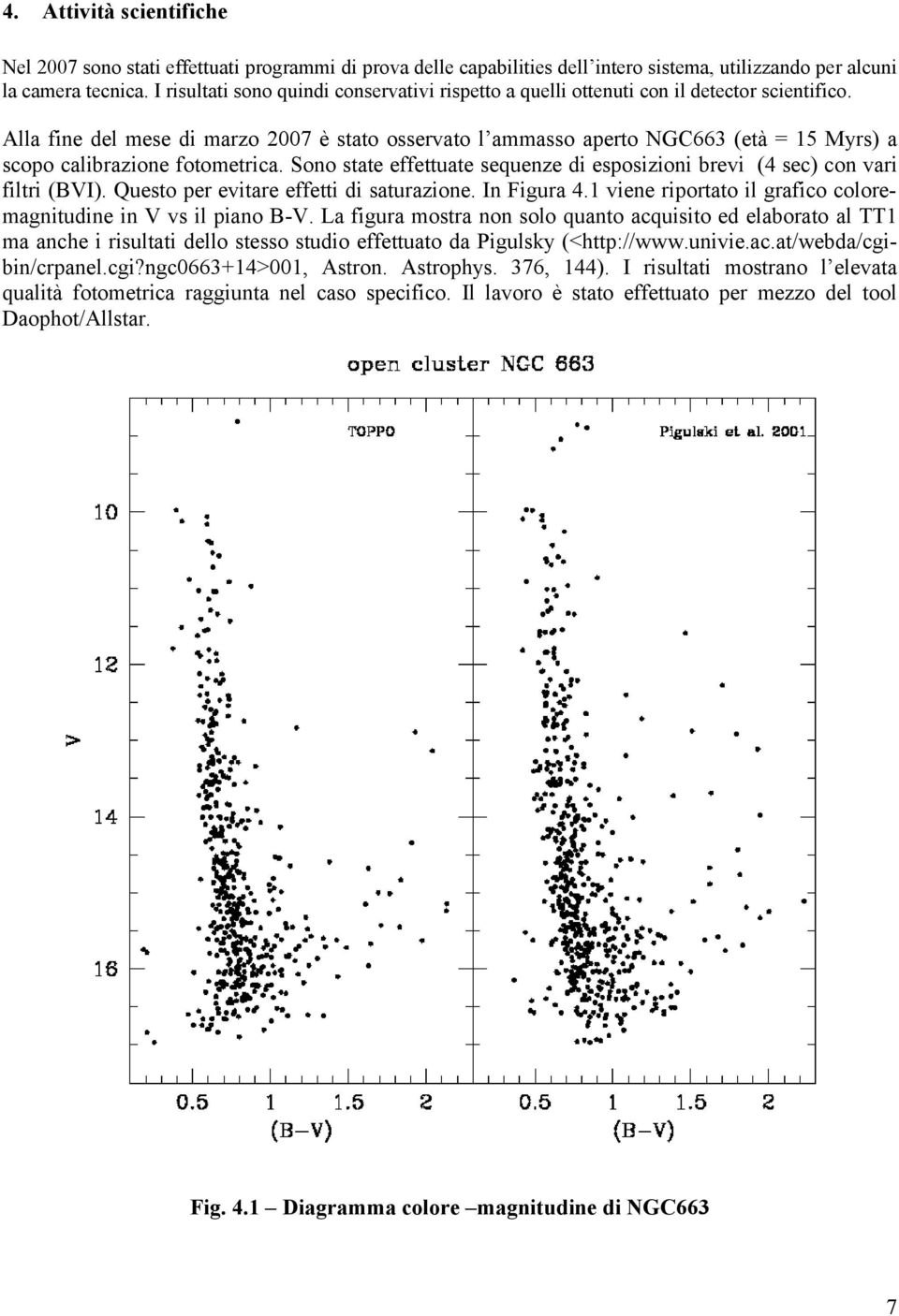 Alla fine del mese di marzo 2007 è stato osservato l ammasso aperto NGC663 (età = 15 Myrs) a scopo calibrazione fotometrica.