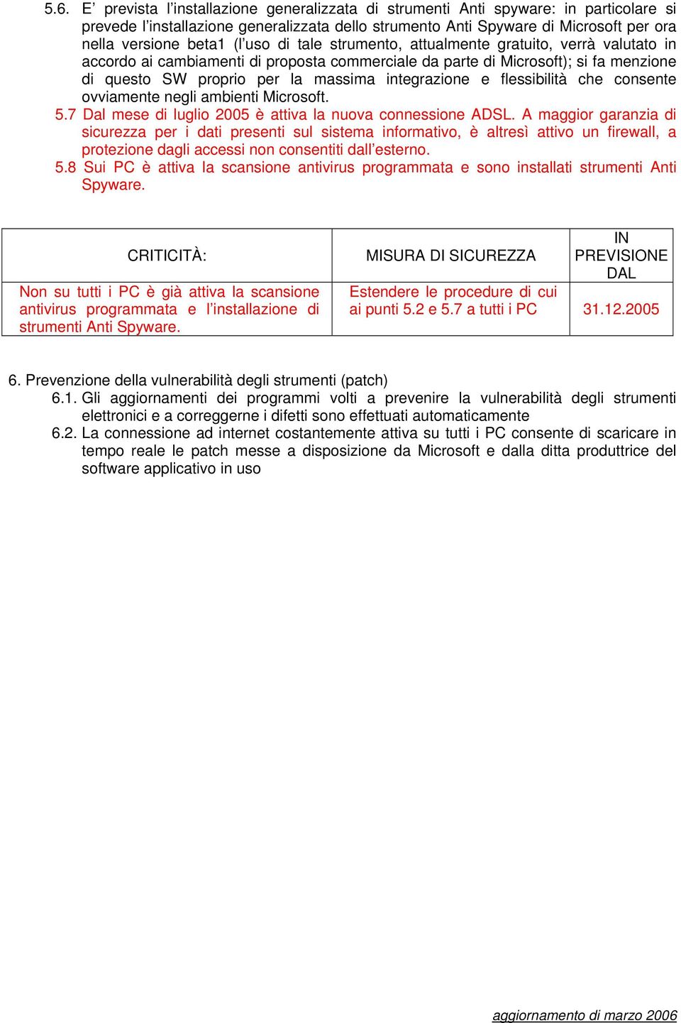 integrazione e flessibilità che consente ovviamente negli ambienti Microsoft. 5.7 Dal mese di luglio 2005 è attiva la nuova connessione ADSL.