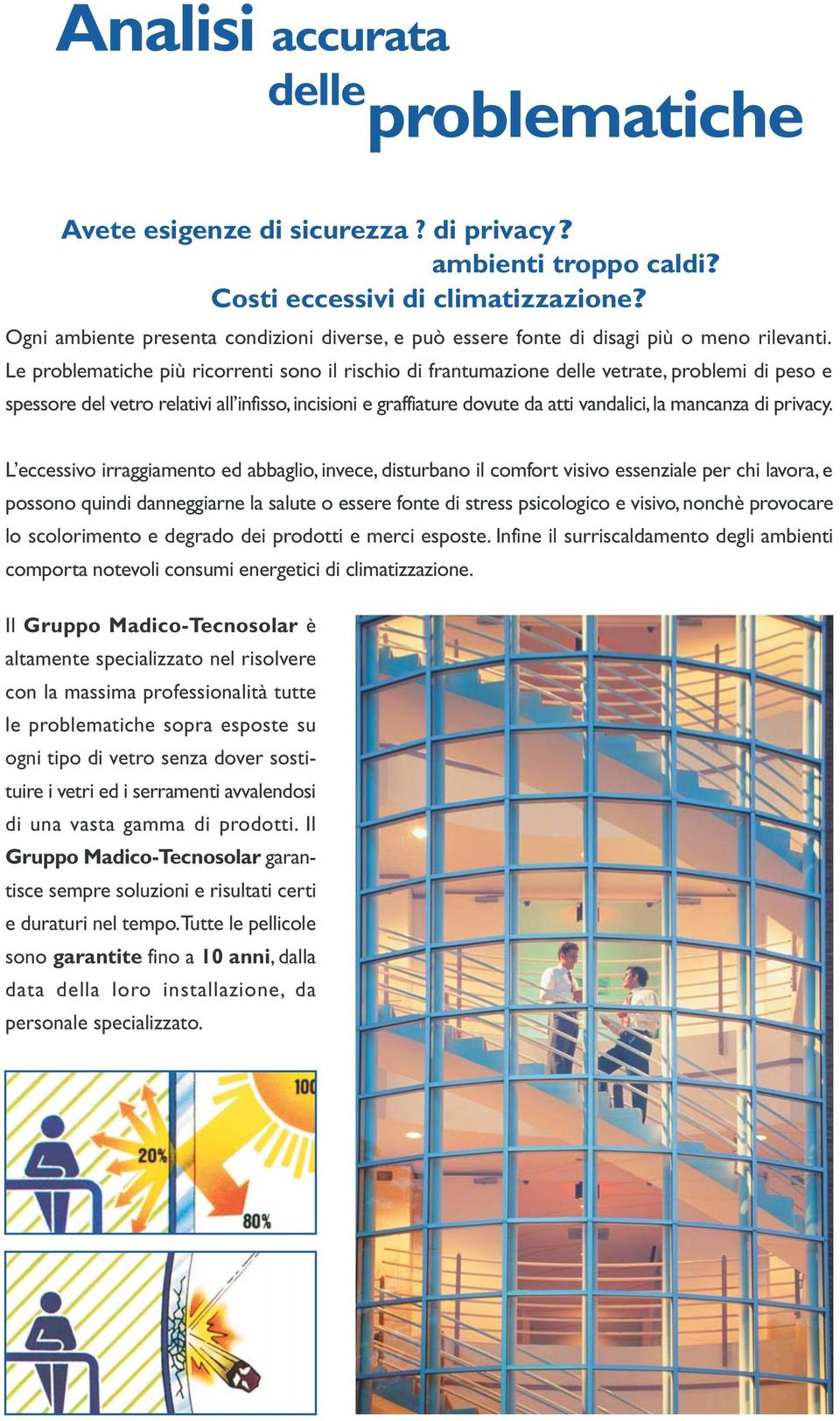 Le problematiche più ricorrenti sono il rischio di frantumazione delle vetrate, problemi di peso e spessore del vetro relativi all infisso, incisioni e graffiature dovute da atti vandalici, la