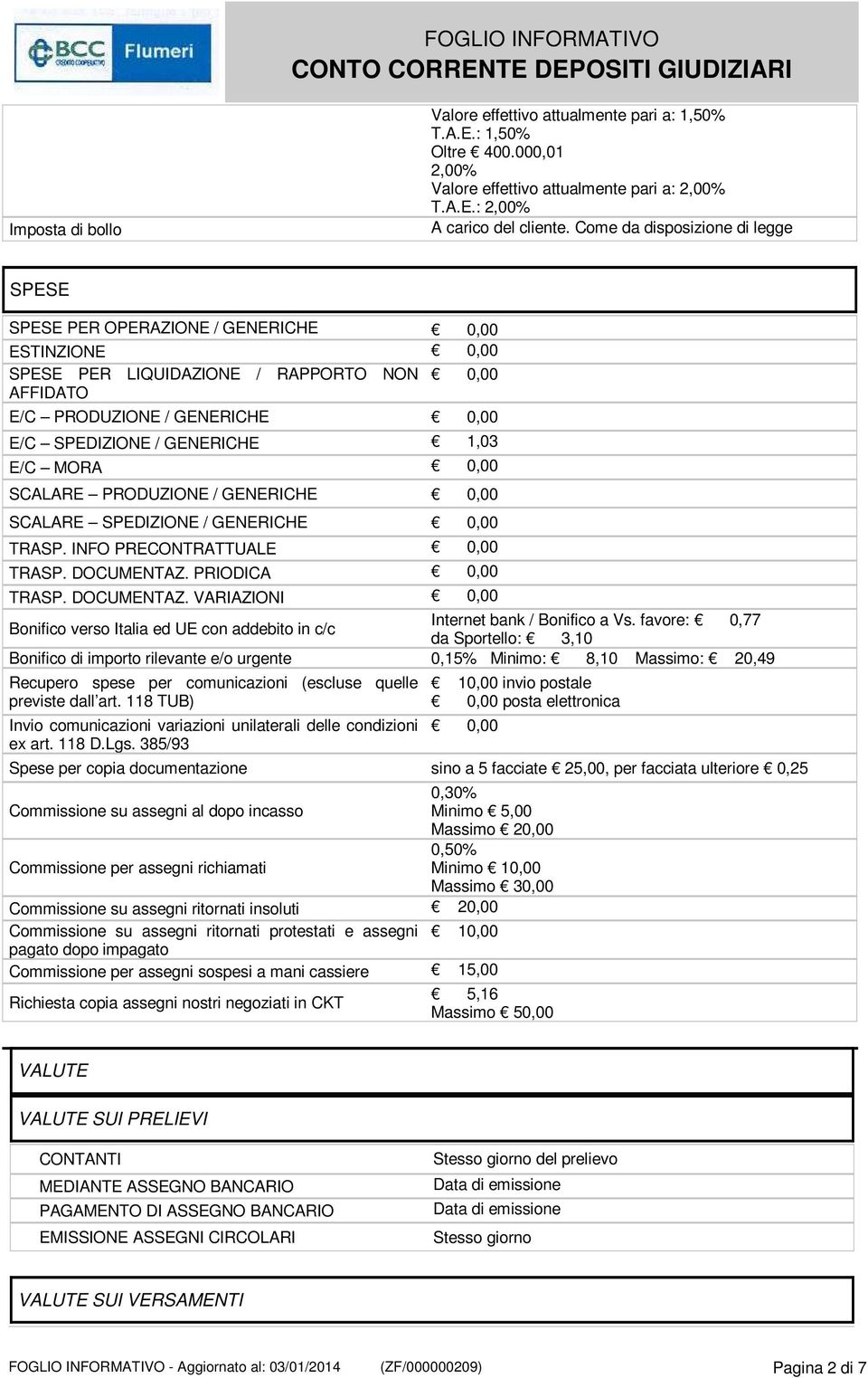 SCALARE PRODUZIONE / GENERICHE SCALARE SPEDIZIONE / GENERICHE TRASP. INFO PRECONTRATTUALE TRASP. DOCUMENTAZ. PRIODICA TRASP. DOCUMENTAZ. VARIAZIONI Internet bank / Bonifico a Vs.