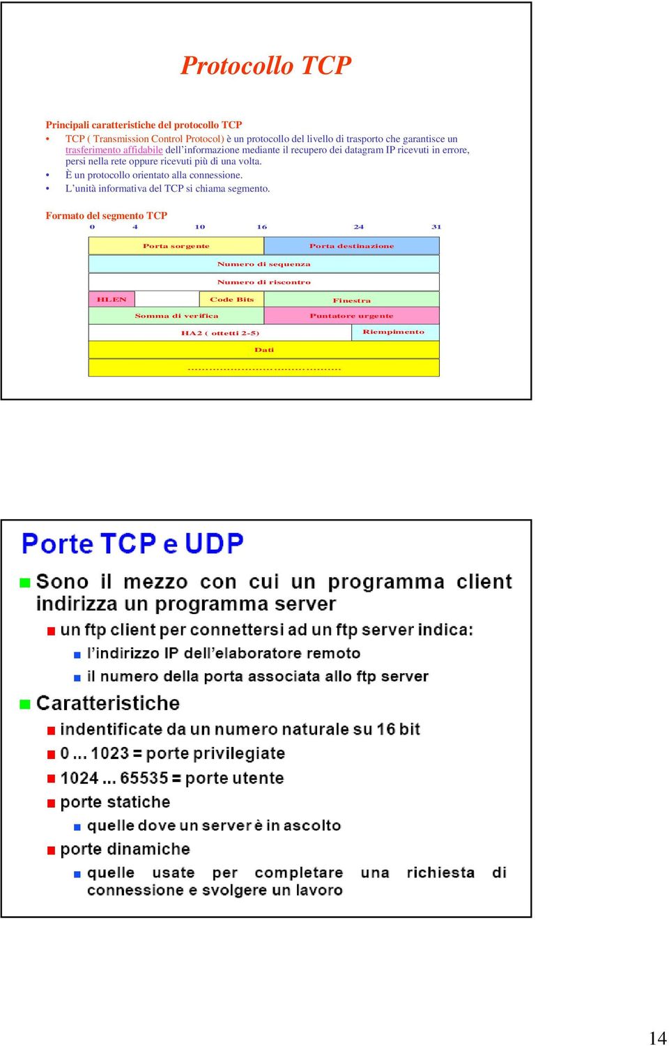 È un protocollo orientato alla connessione. L unità informativa del TCP si chiama segmento.