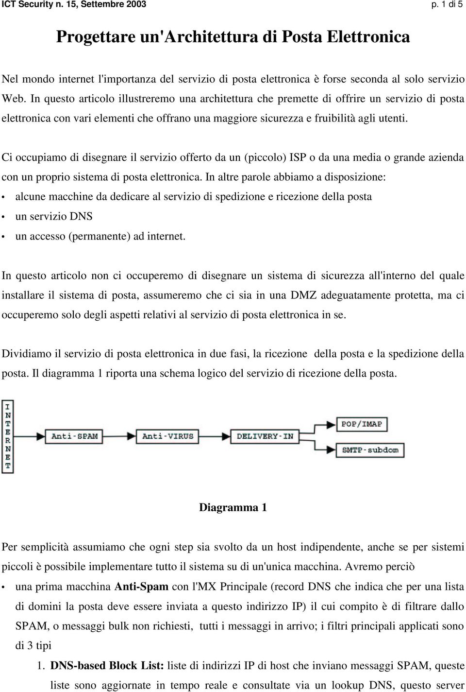 Ci occupiamo di disegnare il servizio offerto da un (piccolo) ISP o da una media o grande azienda con un proprio sistema di posta elettronica.