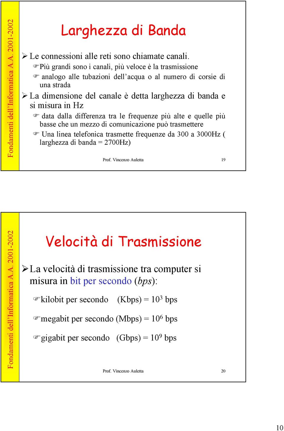 misura in Hz data dalla differenza tra le frequenze più alte e quelle più basse che un mezzo di comunicazione può trasmettere Una linea telefonica trasmette frequenze da 300 a 3000Hz