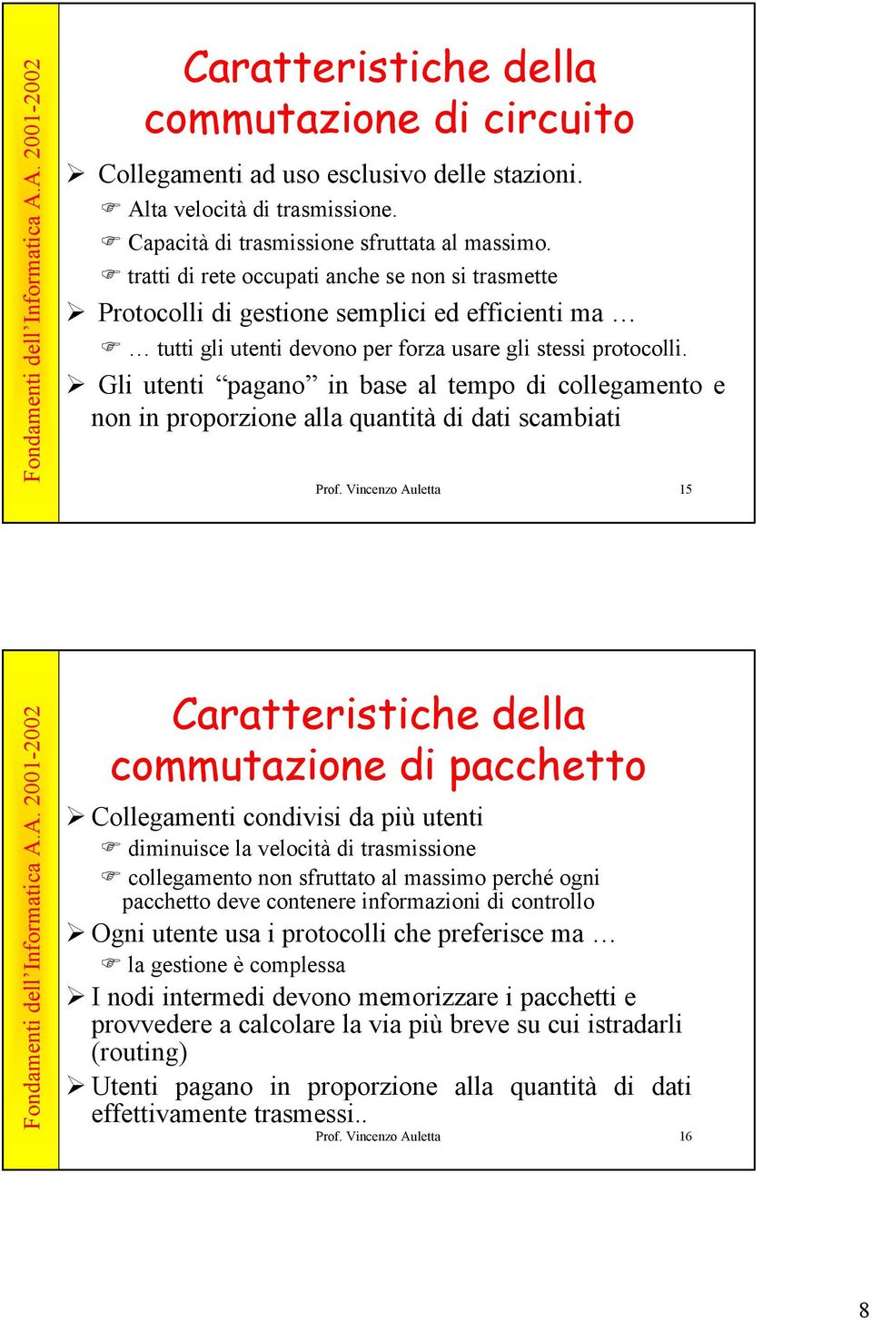 Gli utenti pagano in base al tempo di collegamento e non in proporzione alla quantità di dati scambiati Prof.