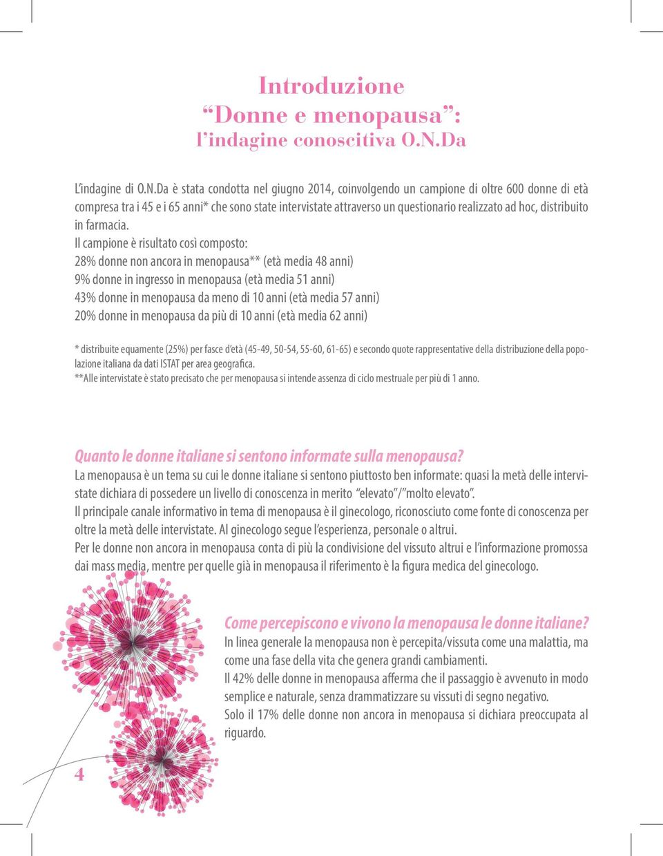 Da è stata condotta nel giugno 2014, coinvolgendo un campione di oltre 600 donne di età compresa tra i 45 e i 65 anni* che sono state intervistate attraverso un questionario realizzato ad hoc,